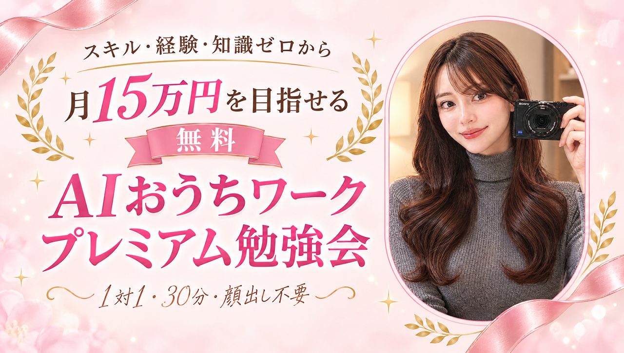 スキル・経験・知識ゼロから月15万円を目指せる 無料 AIおうちワーク プレミアム勉強会 1対1・30分・顔出し不要